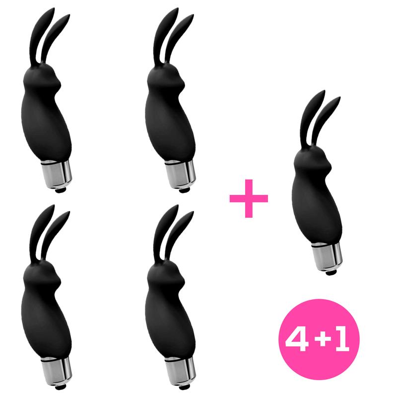 Pack 4+1 Hopye Rabbit Vibrating Bullet Silicone Black - UABDSM