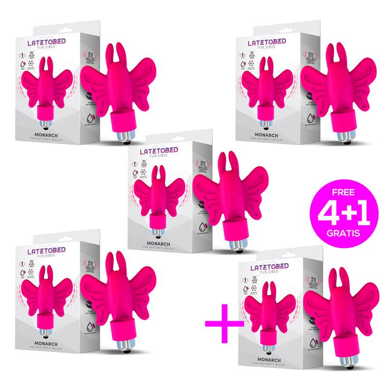 Pack 4+1 Monarch Butterfly Vibrating Bullet Silicone Pink - UABDSM