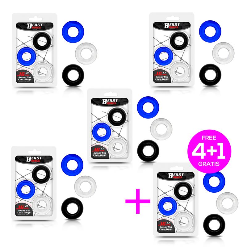 Pack 4+1 Set of 3 Penis Ring 3 Colors 1.6 cm - UABDSM