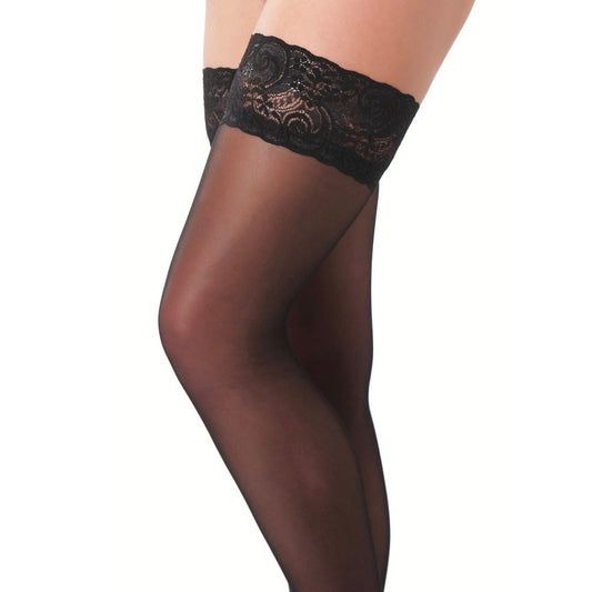 Black Hold-Up Stockings With Floral Lace Top - UABDSM