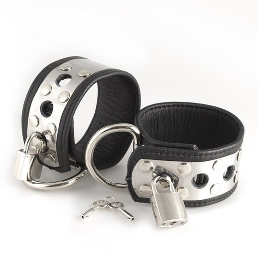 Leather Wrist Cuffs With Metal And Padlocks - UABDSM