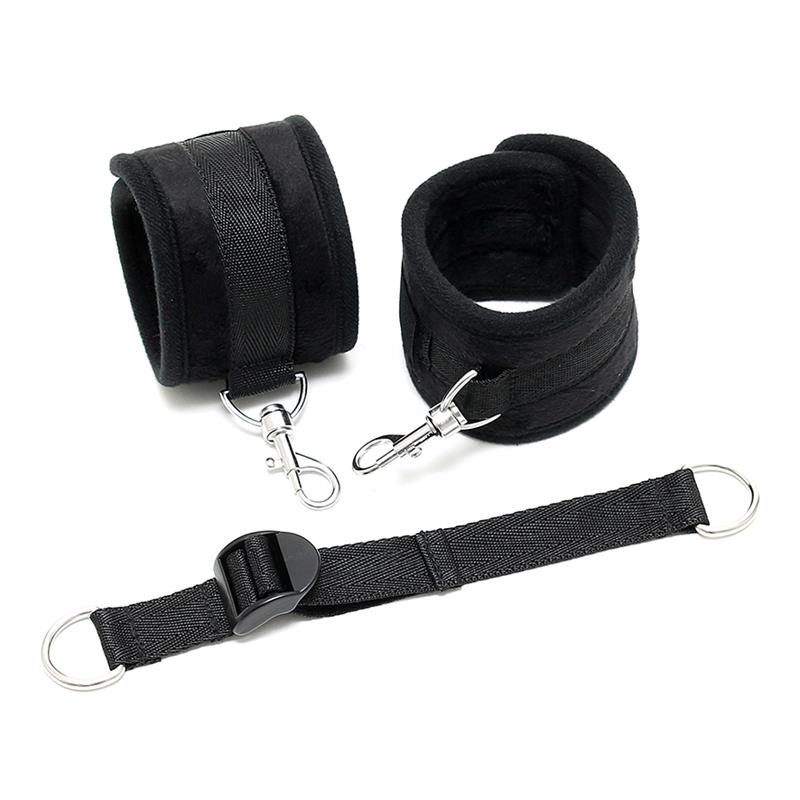 Rimba Bondage Play Ankle Cuffs with Adjustable Spreader Strap Adjustable Black - UABDSM