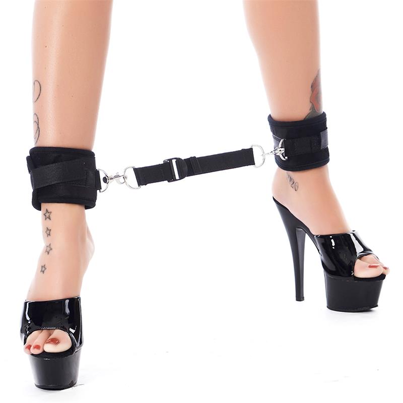 Rimba Bondage Play Ankle Cuffs with Adjustable Spreader Strap Adjustable Black - UABDSM