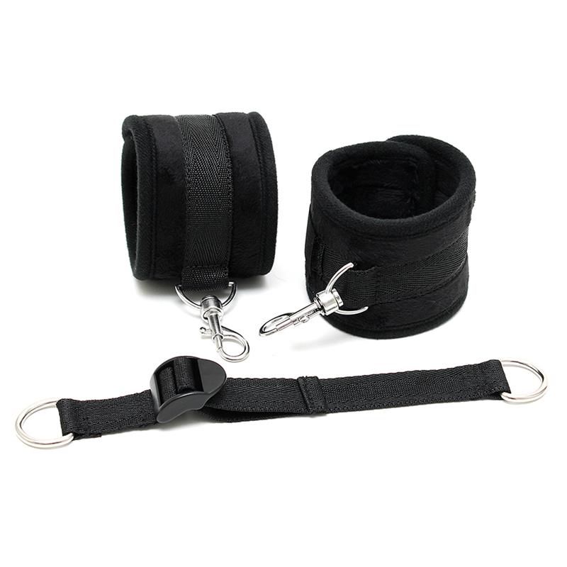 Rimba Bondage Play Ankle Cuffs with Adjustable Spreader Strap Adjustable Black - UABDSM