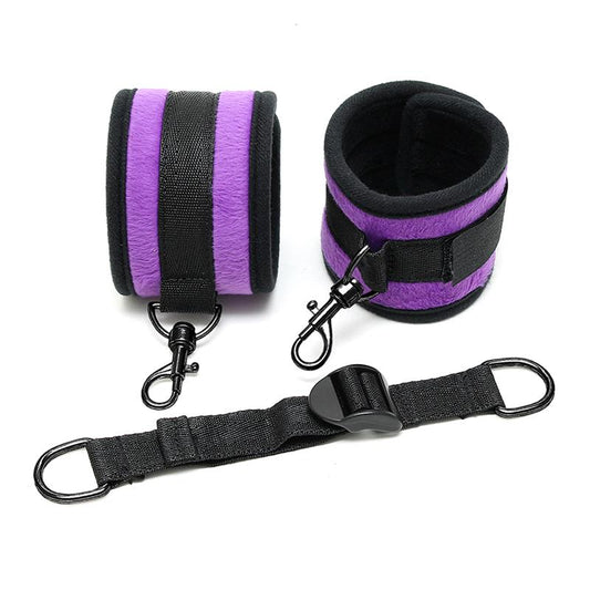 Rimba Bondage Play Ankle Cuffs with Adjustable Spreader Strap Adjustable Purple - UABDSM