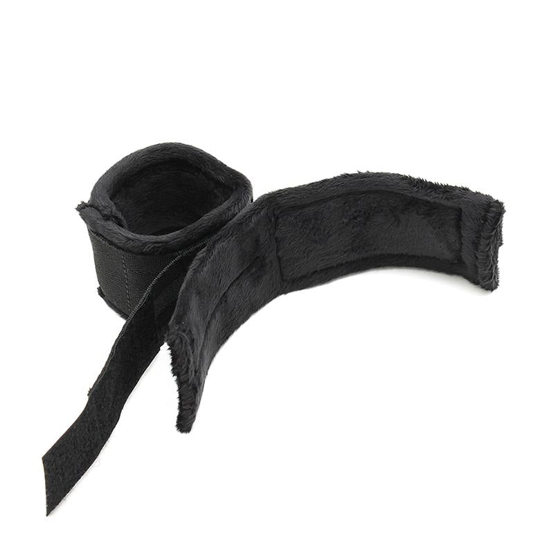 Rimba Bondage Play Hand Cuffs with Mask Adjustable Black - UABDSM