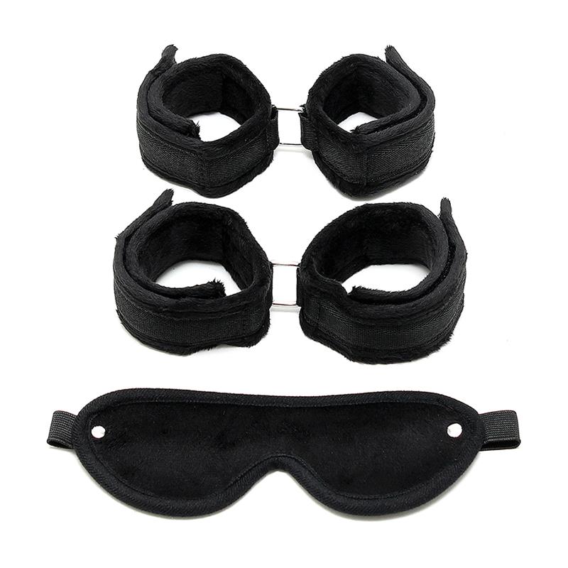 Rimba Bondage Play Handcuffs Foot Cuffs and Mask Black - UABDSM