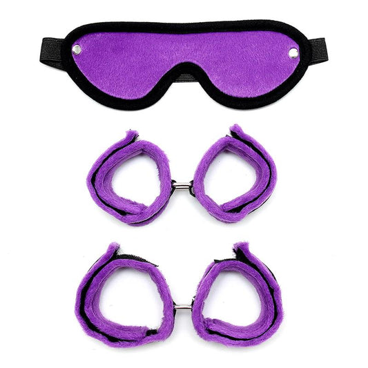 Rimba Bondage Play Handcuffs Foot Cuffs and Mask Purple - UABDSM