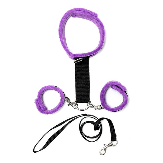 Handcuffs to Collar with Leash Adjustable and Detachable Purple - UABDSM
