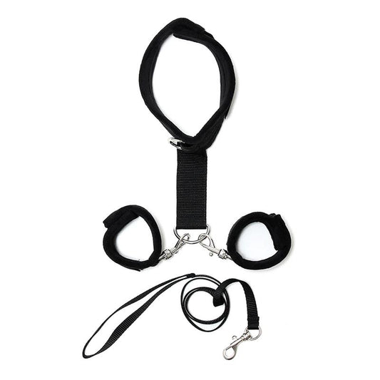 Handcuffs to Collar with Leash Adjustable Black - UABDSM
