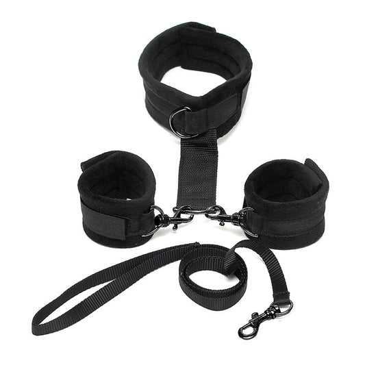 Handcuffs to Collar with Leash Adjustable Black - UABDSM