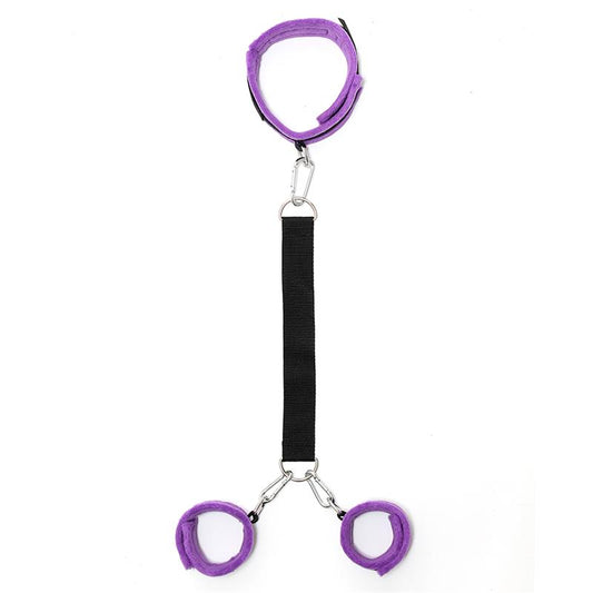 Handcuffs to Collar with Leash Adjustable Purple - UABDSM