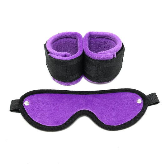 Rimba Bondage Play Handcuffs with Mask Adjustable Purple - UABDSM