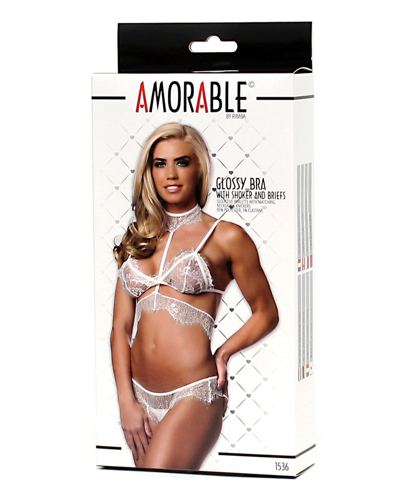 Amorable By Rimba - Bra With Matching Slip And Choker - White - UABDSM