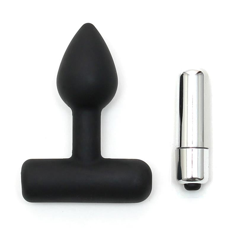 Rimba Latex Play Butt Plug with Vibrating Bullet Black - UABDSM