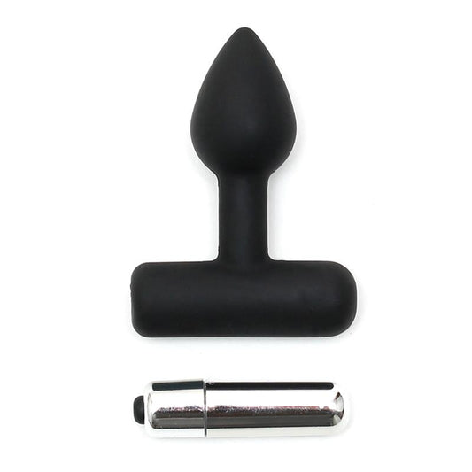Rimba Latex Play Butt Plug with Vibrating Bullet Black - UABDSM