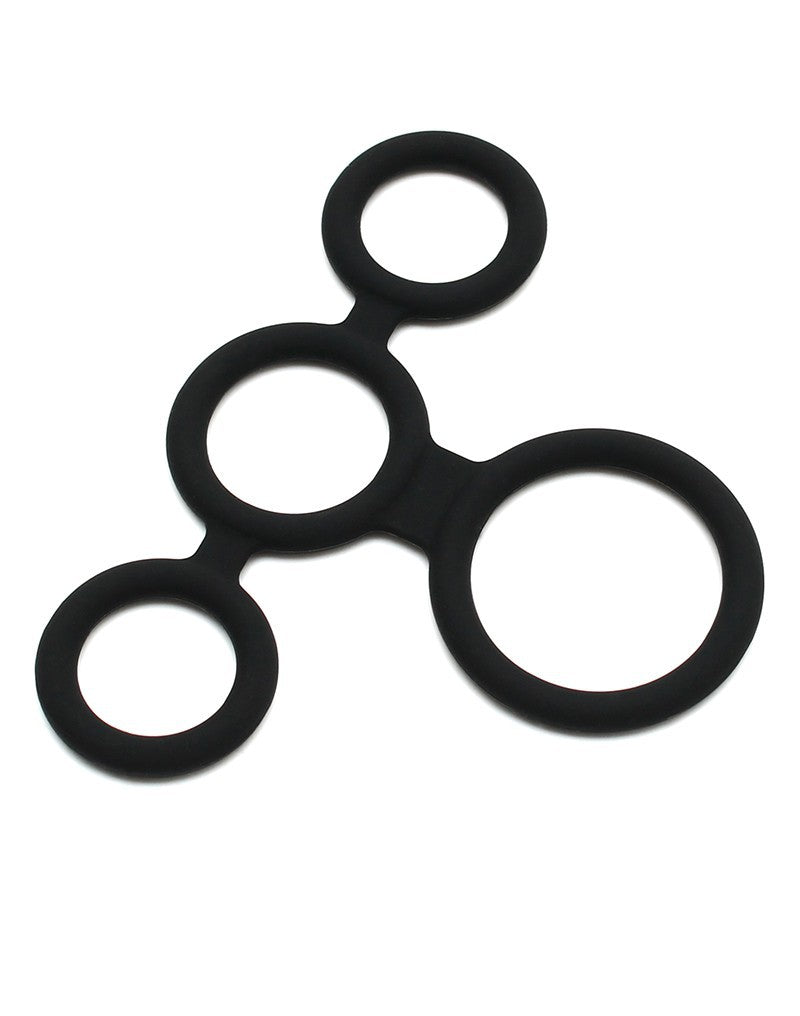 Rimba Latex Play - Quatro Cock Ring And Ball Splitter - Black - UABDSM