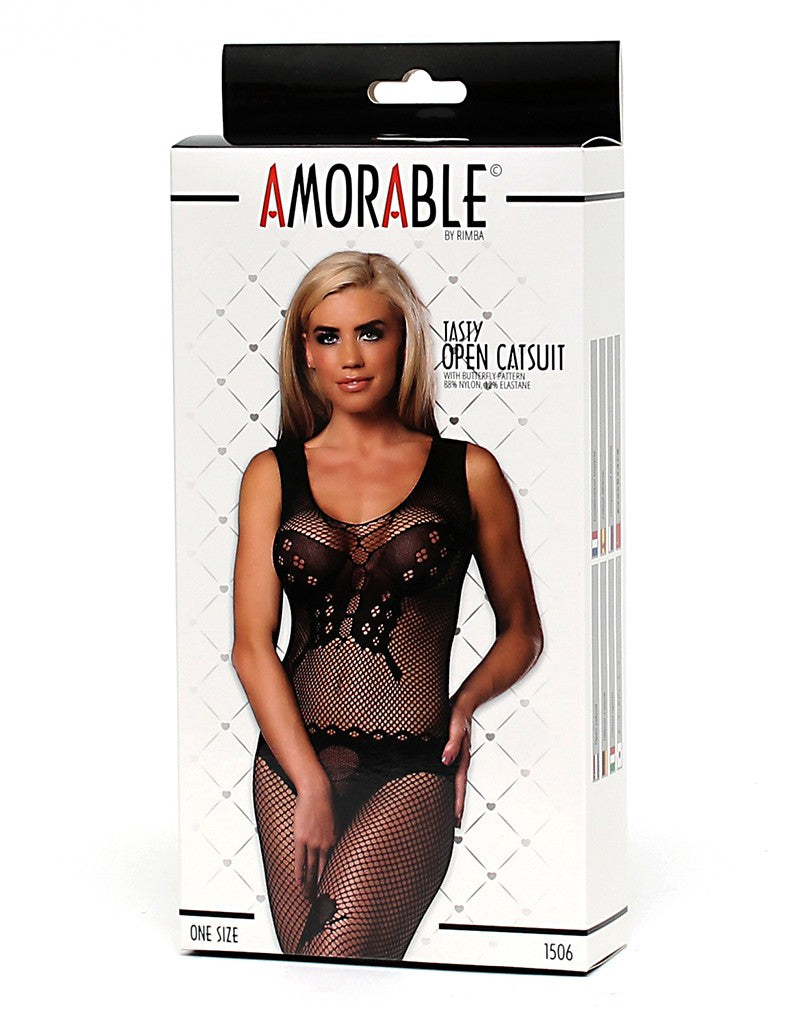 Amorable By Rimba - Open Catsuit With Butterfly Pattern - One Size - Black - UABDSM