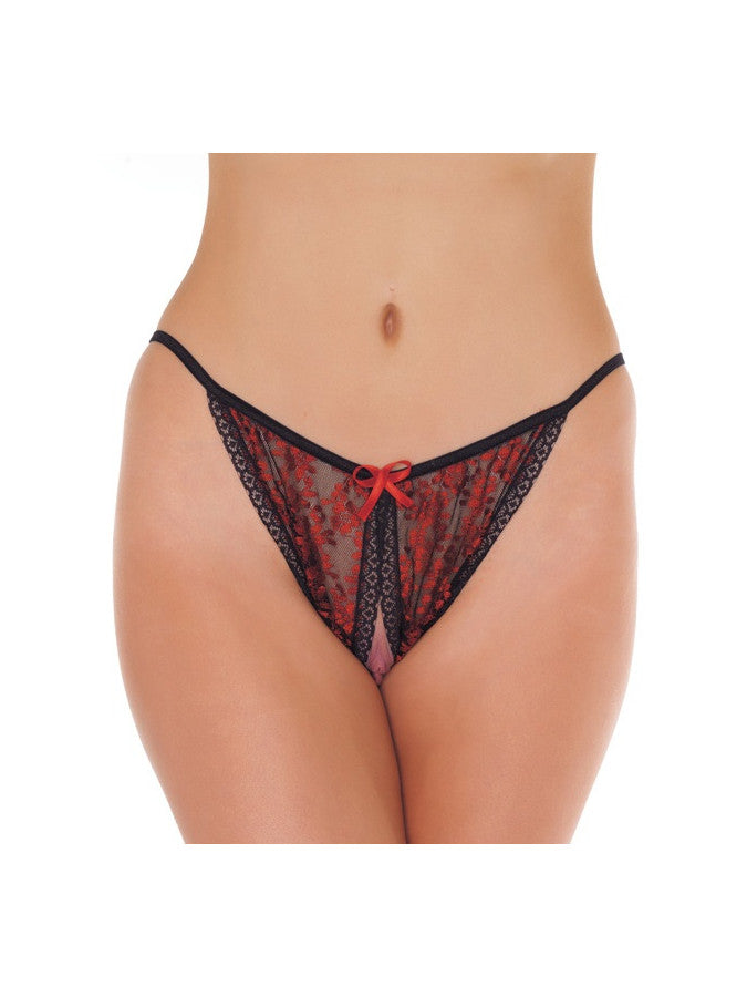 Amorable By Rimba - Open Tanga - One Size - Black / Red - UABDSM