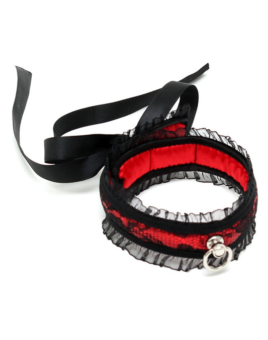 Rimba Bondage Play - Satin Look Collar - One Size - Black / Red - UABDSM