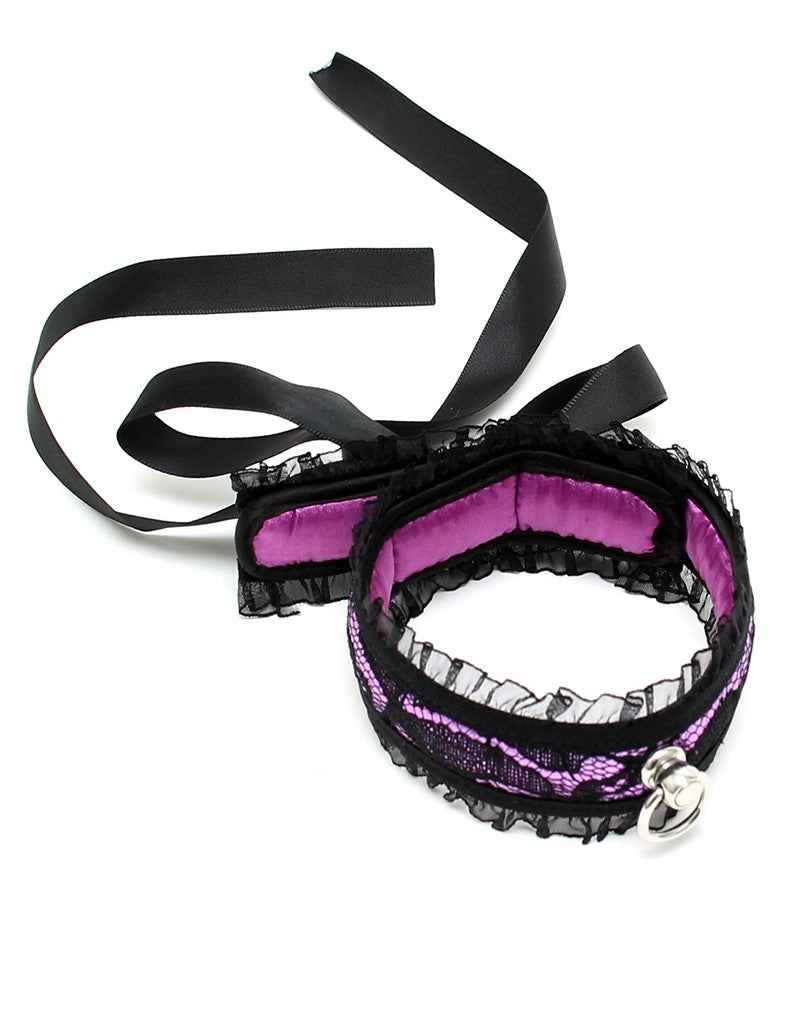 Rimba Bondage Play - Satin Look Collar - One Size - Black / Purple - UABDSM