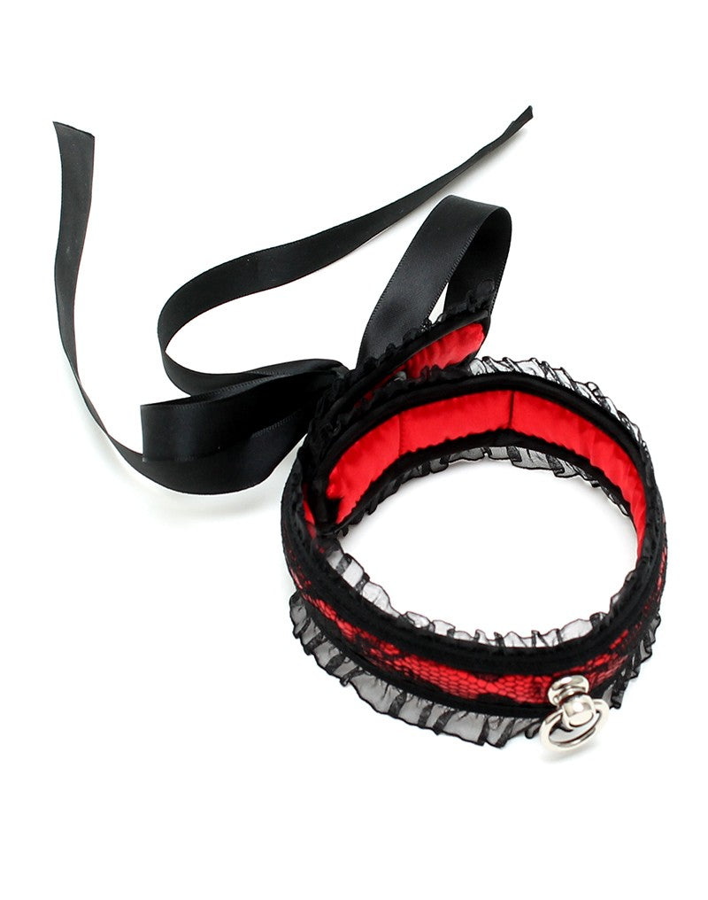 Rimba Bondage Play - Satin Look Collar - One Size - Black / Red - UABDSM