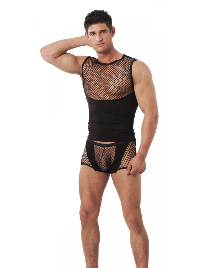 Amorable By Rimba - Boxer Shorts With Fishnet - Black - UABDSM