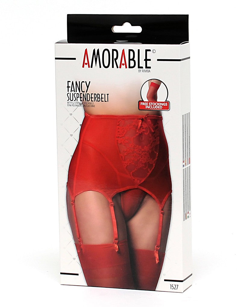 Amorable By Rimba - Suspender With G-string And Stockings - Red - UABDSM