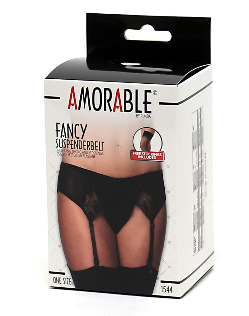 Amorable By Rimba - Suspender With G-string And Stockings - One Size - Black - UABDSM