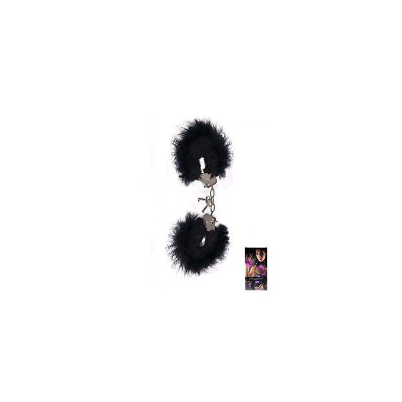 Secret Play Black Plush and Marabou HandCuffs - UABDSM