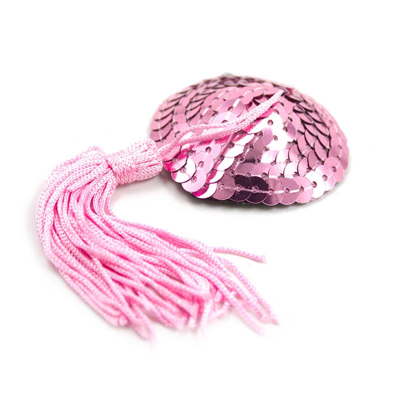 Self-Adhesive Heart Sequin Nipple Cover with Tassel Pink - UABDSM