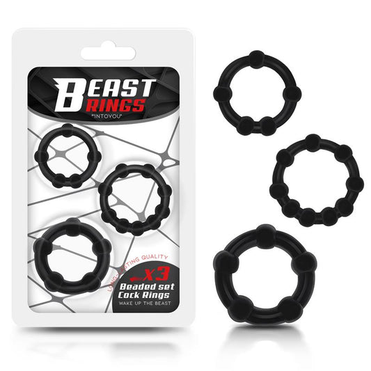 Set of 3 Cock Ring Beaded Flexible Black - UABDSM