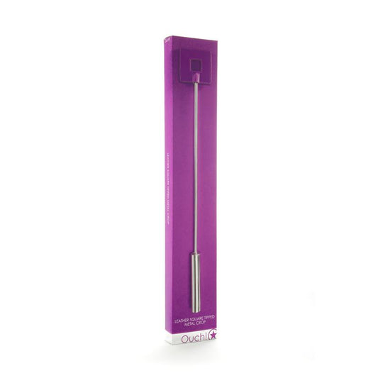 Shots Ouch! Whips and Paddles Leather Square Tipped Crop Purple - UABDSM