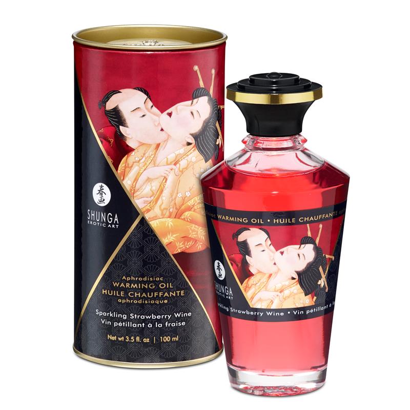 Shunga Warming Massage Oil Sparkling Wine Strawberry - UABDSM