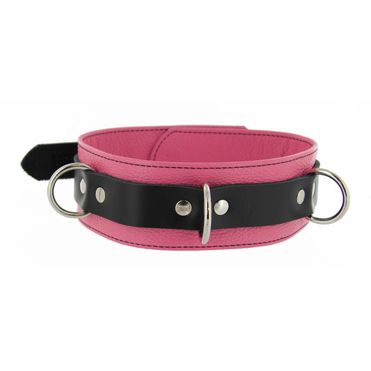 Strict Leather Deluxe Locking Collar - Pink and Black - UABDSM