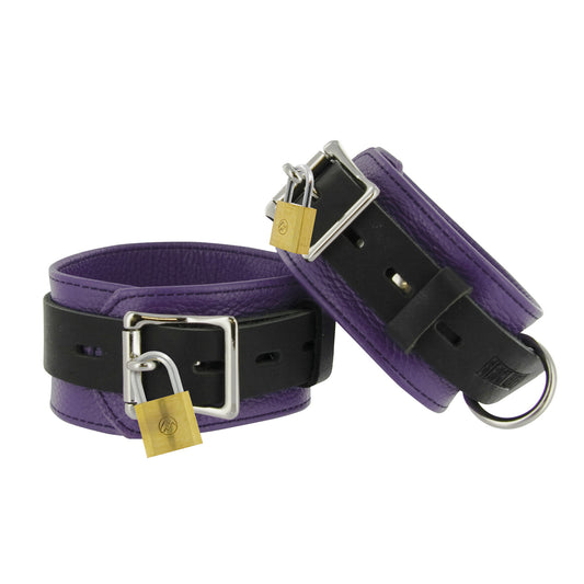 Strict Leather Purple and Black Deluxe Locking Ankle Cuffs - UABDSM