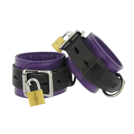 Strict Leather Purple and Black Deluxe Locking Wrist Cuffs - UABDSM