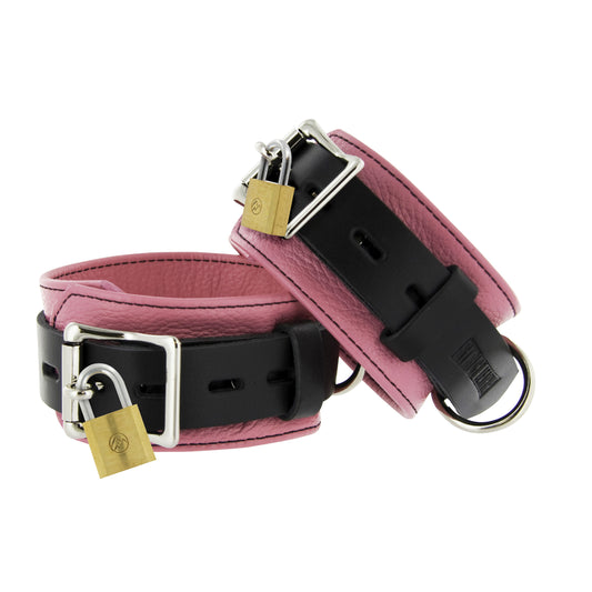 Strict Leather Pink and Black Deluxe Locking Ankle Cuffs - UABDSM