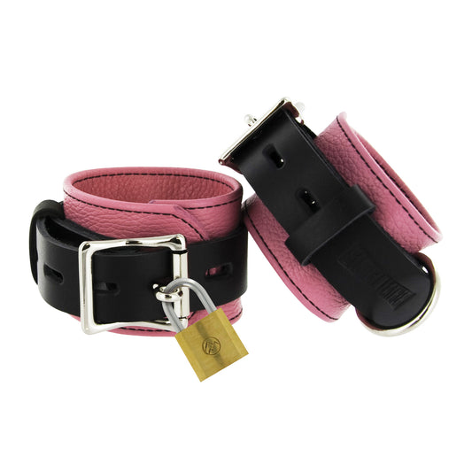Strict Leather Pink and Black Deluxe Locking Wrist Cuffs - UABDSM