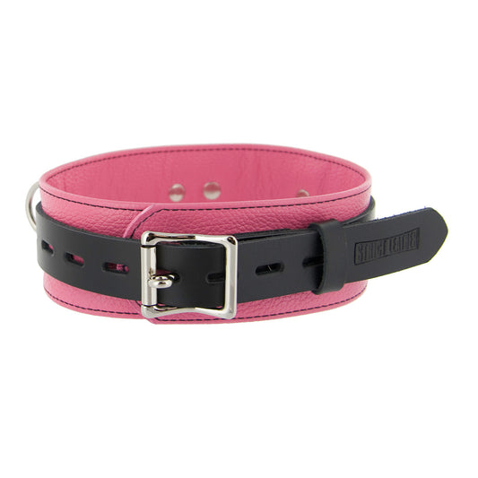Strict Leather Deluxe Locking Collar - Pink and Black - UABDSM
