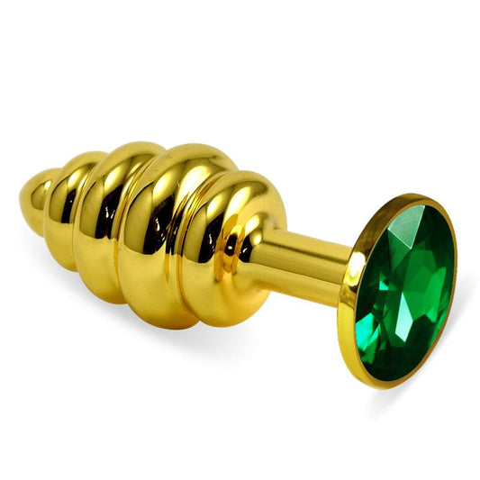 Spiral Butt Plug Rosebud with Green Jewel - UABDSM