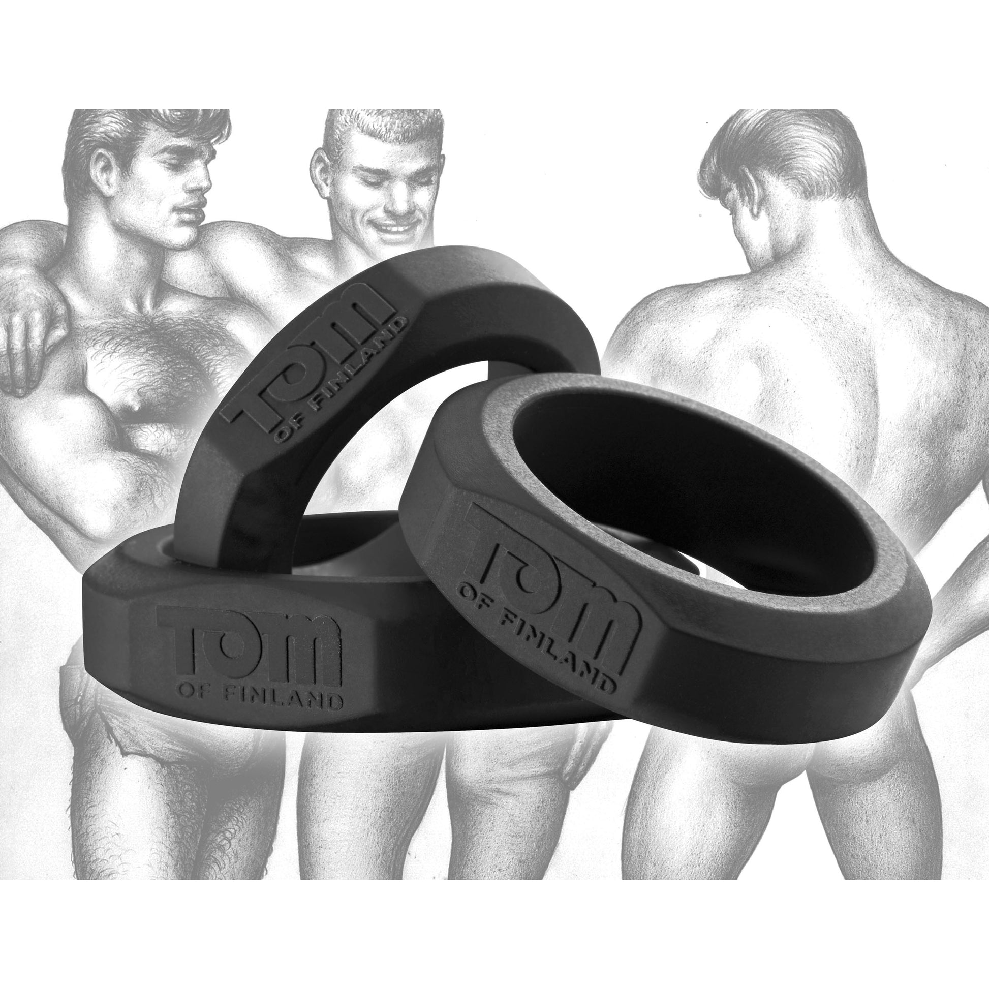 Tom of Finland 3 Piece Silicone Cock Ring Set - Black - UABDSM