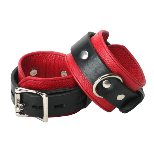 Strict Leather Deluxe Black and Red Locking Wrist Cuffs - UABDSM