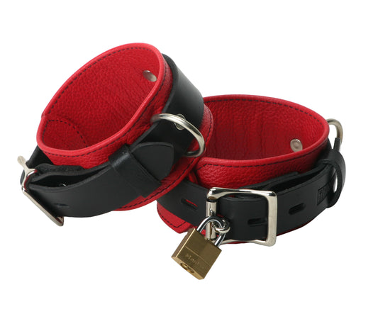 Strict Leather Deluxe Black and Red Locking Wrist Cuffs - UABDSM