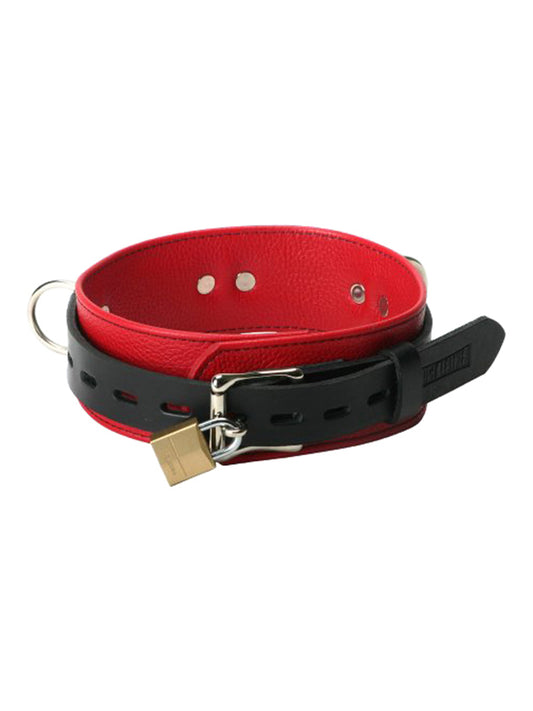 Strict Leather Deluxe Red And Black Locking Collar - UABDSM