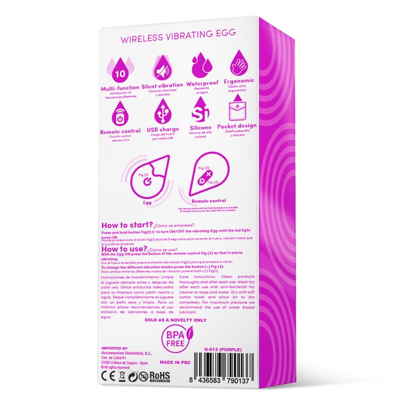 Vibrating Egg Remote Control USB Silicone Purple - UABDSM